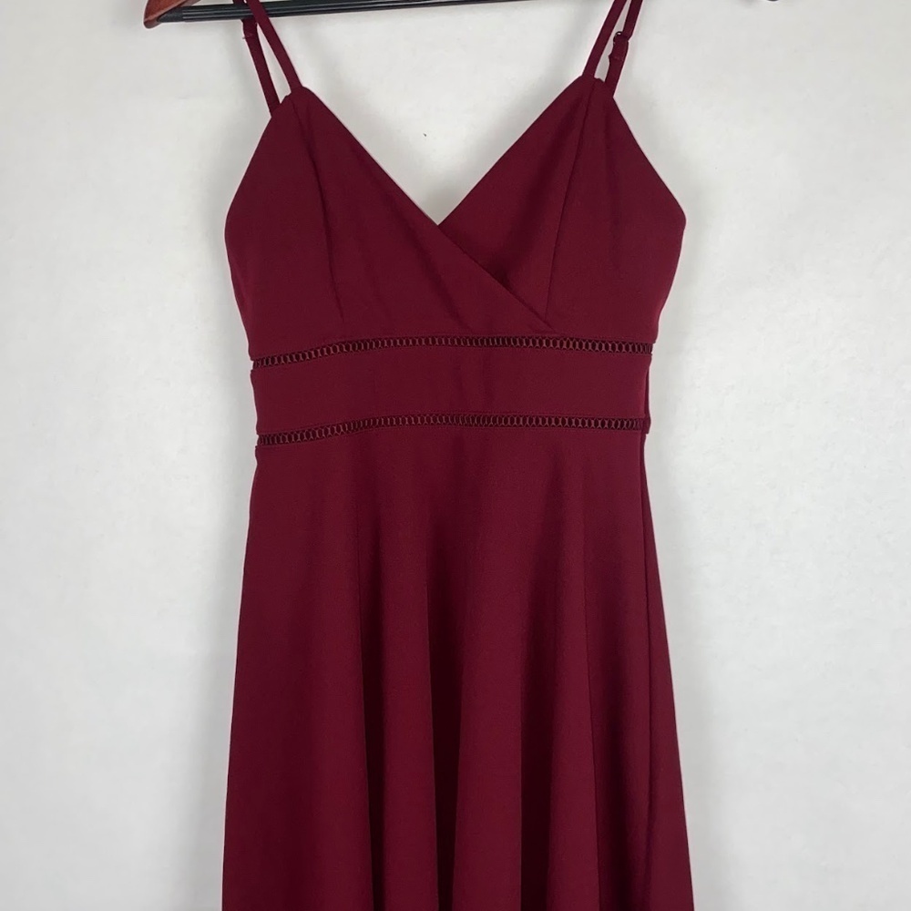 Jun & Ivy Fit and Flare Burgundy Wine Cutout V-Neck Mini Dress size Medium